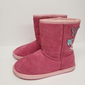 Emu Australia Pink Suede Bright Lo Butterfly Boots Girls Size 4